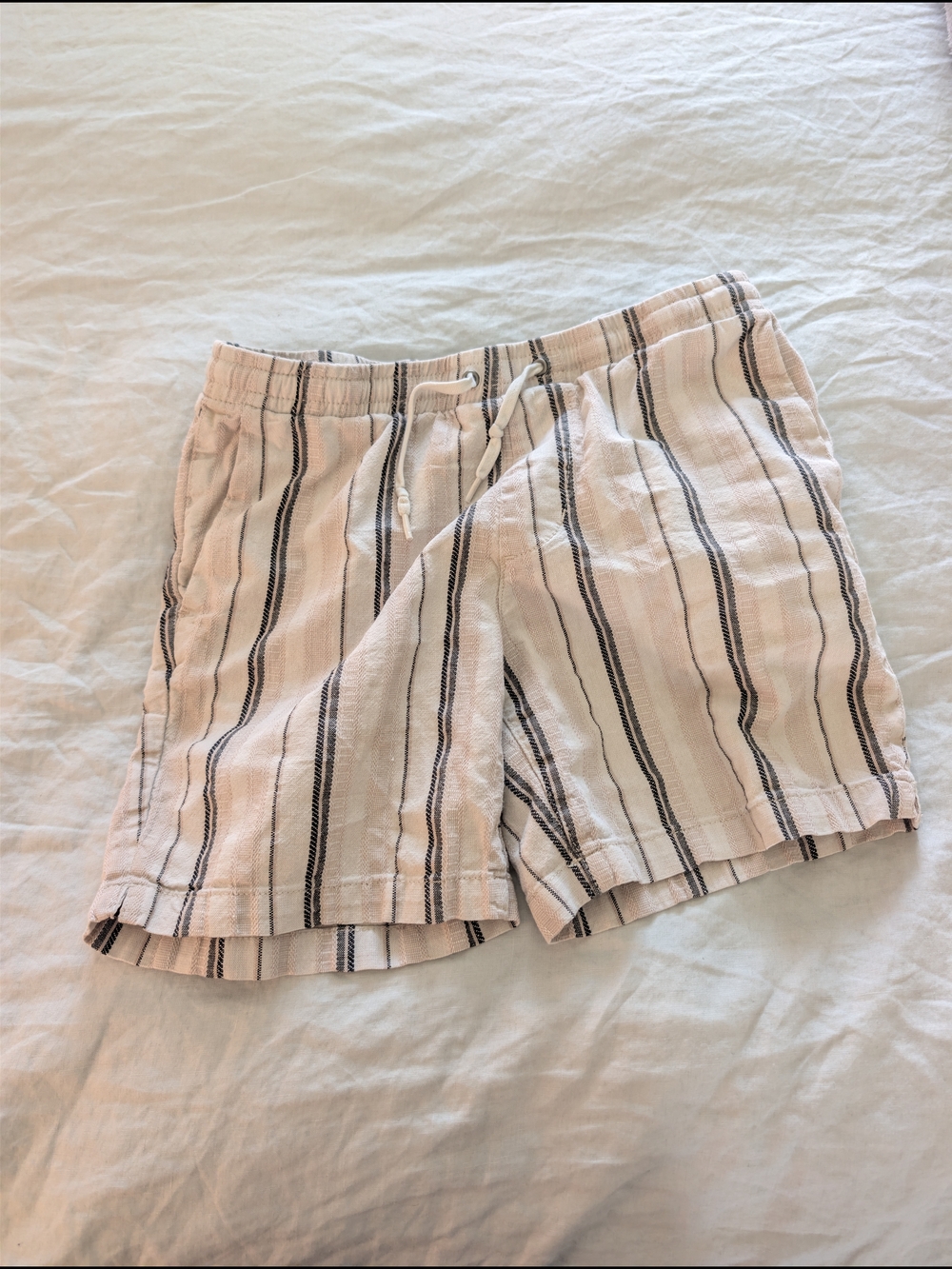 PacSun Striped Drawstring Cotton Linen Shorts - Cream/Black Small